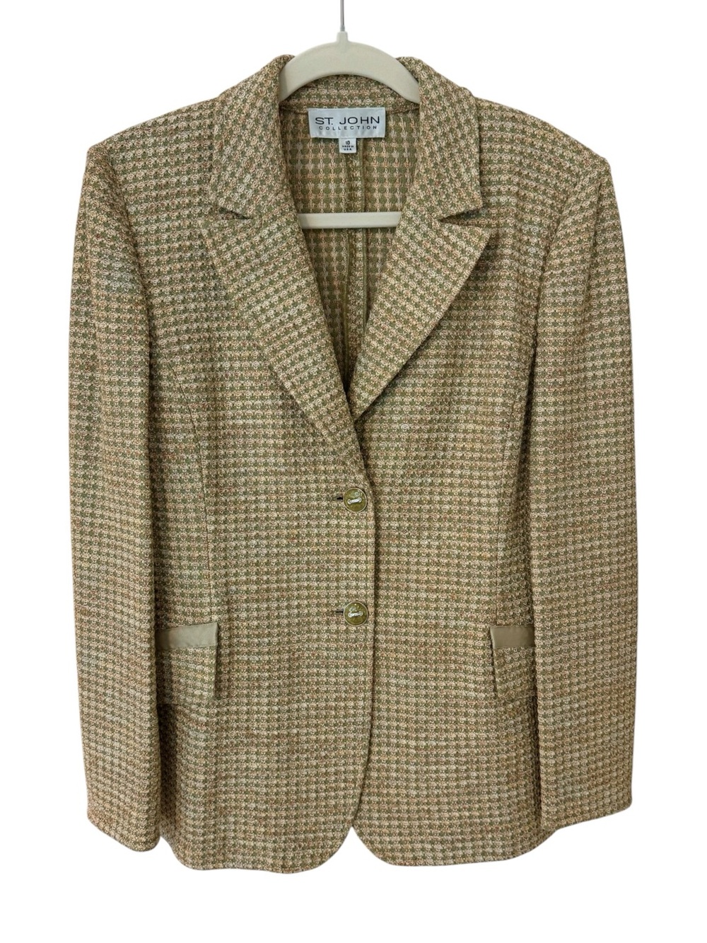 St. John Collection Light Green Orange Knit Blazer Suit Jacket USA Women's 10